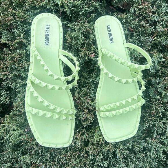 Steve Madden Women's Skyler Slip Toe Flat Sandals Size 10 Lime Green - Picture 1 of 12